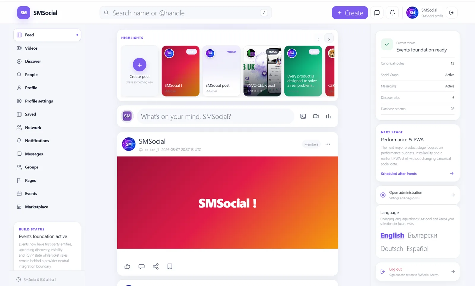 SMSocial desktop feed interface