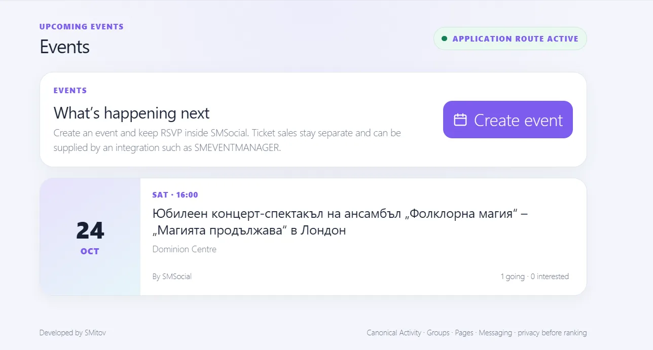 SMSocial events on desktop