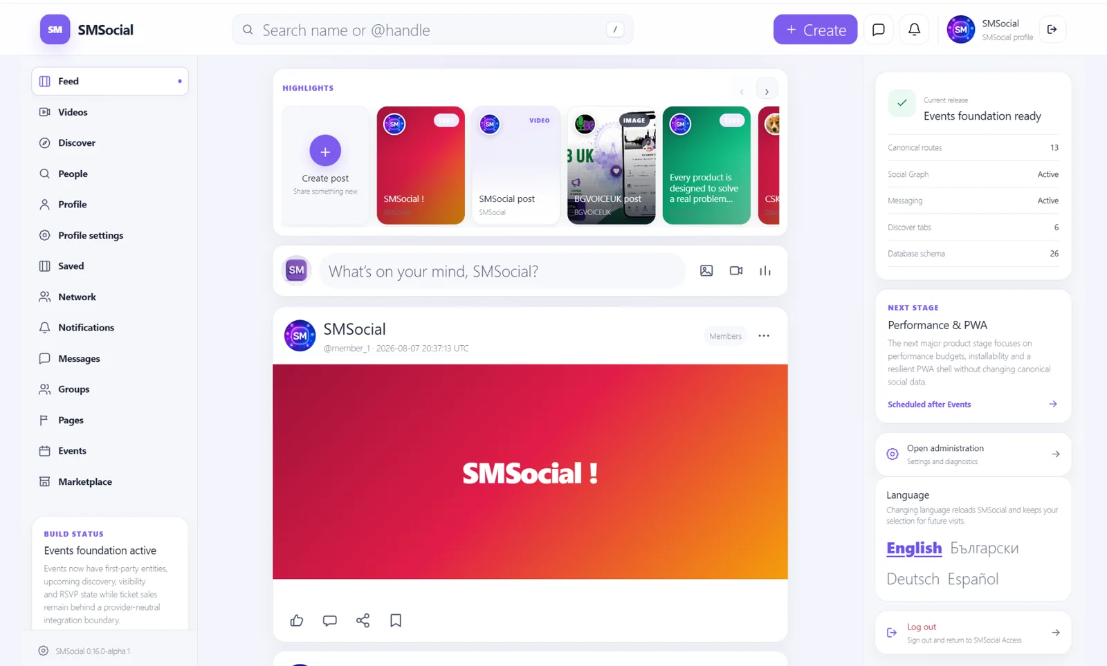 SMSocial desktop feed