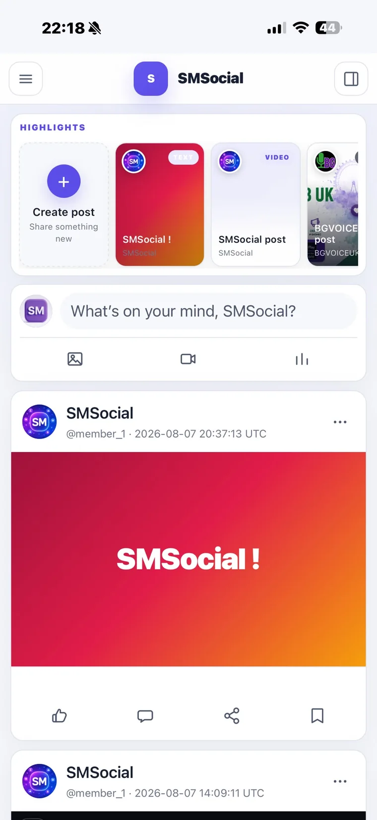 SMSocial mobile feed